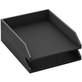 Leather Letter Tray, Thipoten Stackable Desk Organizer Holder for Office Supplies, Paper, File, Magazine, Perfect Office Organization for Desktop (Black-2Tiers)