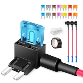 JOREST Mini Car Fuse Tap, 4pcs Piggy Back Fuse Adapter, Add a Circut 12V Fuse Holder with 14Pcs Mini (2A 3A 5A 7.5A 10A 15A 20A) Automotive Fuses +Electrical Tape+Puller