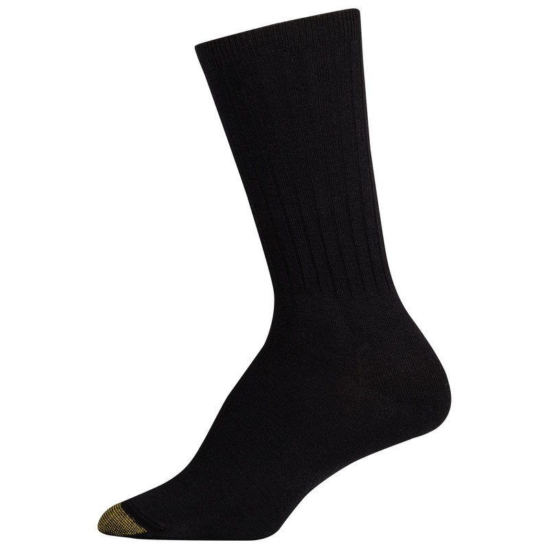 Gold Toe Women's 6 Pack Ribbed Crew Socks, Flannel/Chambray/Dark Indigo/Navy/Charcoal/Black,