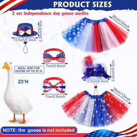 Locmeo 2 Set Independence Day Goose Outfit 4th of July Patriotic Hats Flag Bowties Tutu Skirts Costume for 23" Cement Plastic Porch Goose