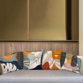 Abstrakte Boho Kissenbezüge Geometrisch Blumen 45x45cm Set mit 4 Kissenbezügen Minimalistisches Rustikales Leinen Dekorationen Kissenhülle für Couch Schlafsofa Draussen Home Decor