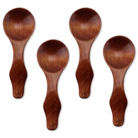 4stk Kleine Holzlöffel, 10cm Phoebe-Holz Mini-Gewürzlöffel Braun Winzige Löffel für Gewürze Runde Holzsuppenlöffel für Salz Zucker Honig Saucen Dips Senf Gewürze Kochen