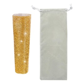 sourcing map Gold Mic Handle Cover, Rhinestones Microphone Handle for Most Universal Wire Microphones, Mic Not Included(With Grey Bag)
