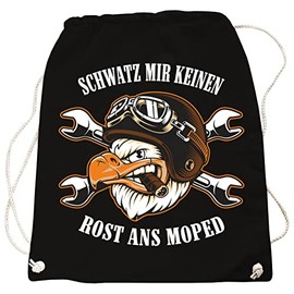 Spaß Kostet Backpack Gym Bag "Schwatz mir keinen Rost ans Moped" Motorcycle Sayings in Many Colours, black
