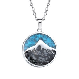 Lauren-Spencer Gemstone Mountain Necklace for Women Turquoise Sodalite Tumbled Chips Pendant Necklace Dainty Circle Mountain Range Necklaces for Women Nature Jewelry Gift (Blue Turquoise+Snowflake Obsidian-B)