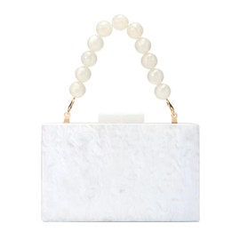 EVEOUT Women's Elegant Acrylic Evening Bag Clutch with Pearl Hand Chain Marbled Shoulder Bag Handbags for Party Prom Wedding Bridal Bag, White, Elegant