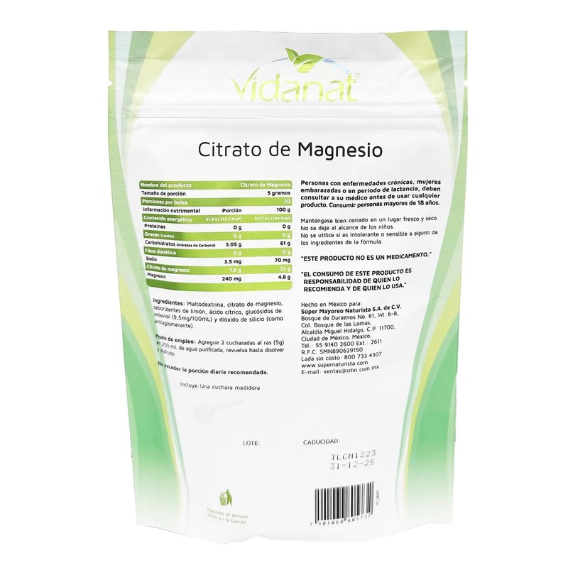 Vidanat Citrato De Magnesio Limon 150gramos