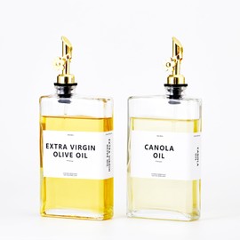 MUVEKA Olive Oil Dispenser Bottle for Kitchen, Oil and Vinegar Dispenser Bottle Set, Glass Oil Container with Automatic Pourer, Labels, Brush, Funnel