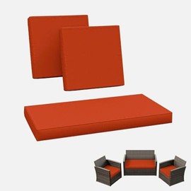 TRP Waterproof Bench Indoor Outdoor Dining Wicker Chair Loveseat Deep Seat Patio Cushions Set of 3 | Solid Burnt Orange Color Removeable Cover with Zipper All Weather UV Fade Stain Resistant
