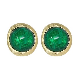 Kenneth Jay Lane Flawed Faux Emerald Cabochon Clip-On Button Earrings with Satin Gold Settings (Satin Gold Rim)