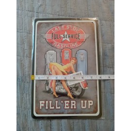 Decor Tin Sign Vintage Model Pin Up Motorcycle Full Service Last Stop Man Cave Decor