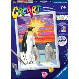 Ravensburger - CreArt D Series Penguins Painting Set by Numbers Includes a Pre-Printed Board, Brush, Paints and Accessories, Creative Game for Boys and Girls, 7+ Years