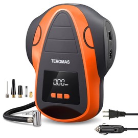 TEROMAS Tire Inflator Portable Air Compressor, Air Pump DC/AC for Car Tires 12V DC and Other Inflatables at Home 110V AC, Digital Electric Tire Pump with Pressure Gauge(Orange)