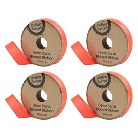 [4PK] Krafters Korner Neon Coral Ribbed Ribbon, 15mm x 4m for Gift Wrapping, DIY Crafts and Decoration