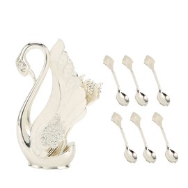 Dessert Spoon Set, Coffee Spoon Stand Kit Fruit Scoop Fork Elegant Swan Base Salad Ice Cream Spoon Fork Teaspoons Set Tableware Ornaments for Home Kitchen Restaurant (Spoon)