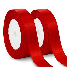 Feelorna 2 Rolls Satin Ribbons, 4/5 Inch x 24 Yards Double Sided Polyester Ribbon for Present Wrapping, Thin Solid Color Fabric Ribbons for DIY Crafts Wedding Party Decoration (Red)