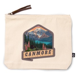 Lantern Press Canmore, Canada, Canadian Rockies, Bear and Spring Flowers, 100% Cotton Zipper Pouch, Travel Accessory, Go Bag