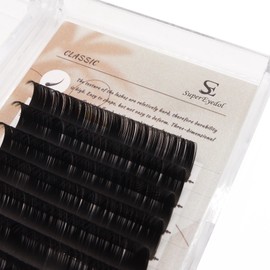 SuperEyedol Classic 0.15mm Eyelash Extensions Professional Supplies J,B,C,D Curl 8-15 mm Length Lightweight Faux Mink Individual Classic Eyelash Extensions Matte black (B-10mm)
