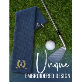 CybGene Golf Towel, Monogrammed Golf Accessory, 16'x 24' Microfiber Towel, Blue - Initial H
