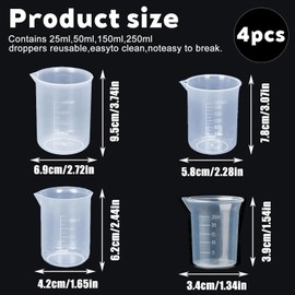 Measuring Cup Small, Set of 4 Measuring Cups with Spout, 25 ml, 50 ml, 150 ml, 250 ml, Small Measuring Cup for Kitchen and Baking, Practical Measuring Cups Made of Polypropylene, Semi-Transparent