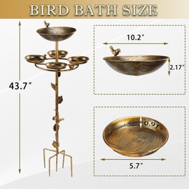 43" H Metal Bird Bath for Outside, Metal Bird Feeder with 4 Tray,Outdoor Bird Bath Garden Yard Patio Decor