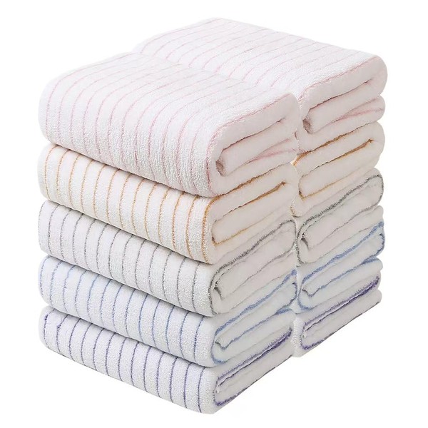 Oseamaid Microfiber Face Towel, Striped, Set of 10, Absorbent, Quick