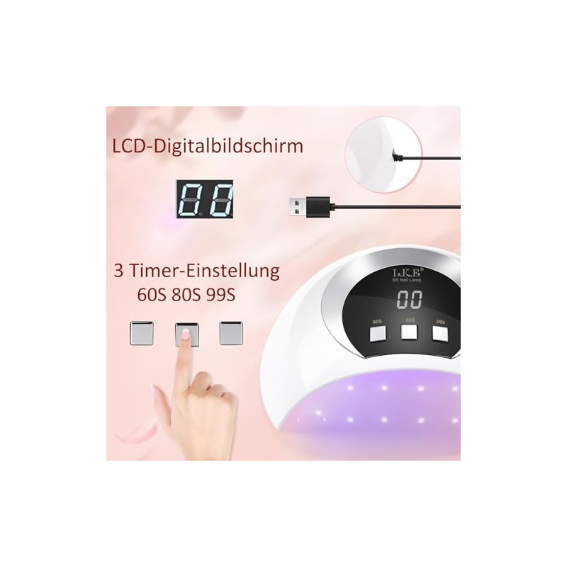 LKE 54W UV Lamp for Gel Nails with LCD Display