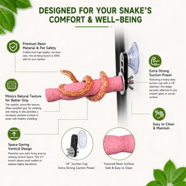 BingegePet Pink Resin Snake Climbing Branch, 4.1" Gourd-Shaped Reptile Ledge with Strong Suction Cup, Easy to Clean Terrarium Accessories for Corn Snakes and Small Reptiles (3.7 oz)