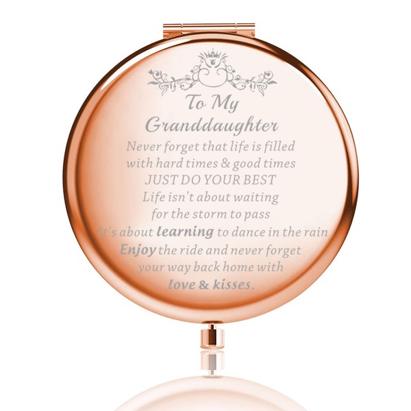 WSNANG Granddaughter Compact Pocket Mirror to My Granddaughter Sweet Birthday Graduation Gifts for Her Travel Makeup Mirror (1)