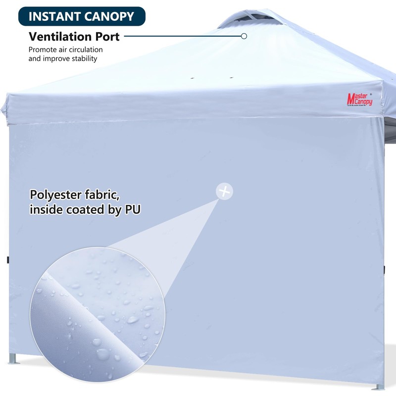 MASTERCANOPY Durable Pop-up Canopy Tent with 1 Sidewall (10'x10',White)
