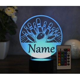 Optechvisual Personalisierte Bowling LED Lampe – Geschenk zum Geburtstag für Bowlingspieler & Fans Bowling Deko, Name, Kugel Accessoire, Vereinsgeschenk