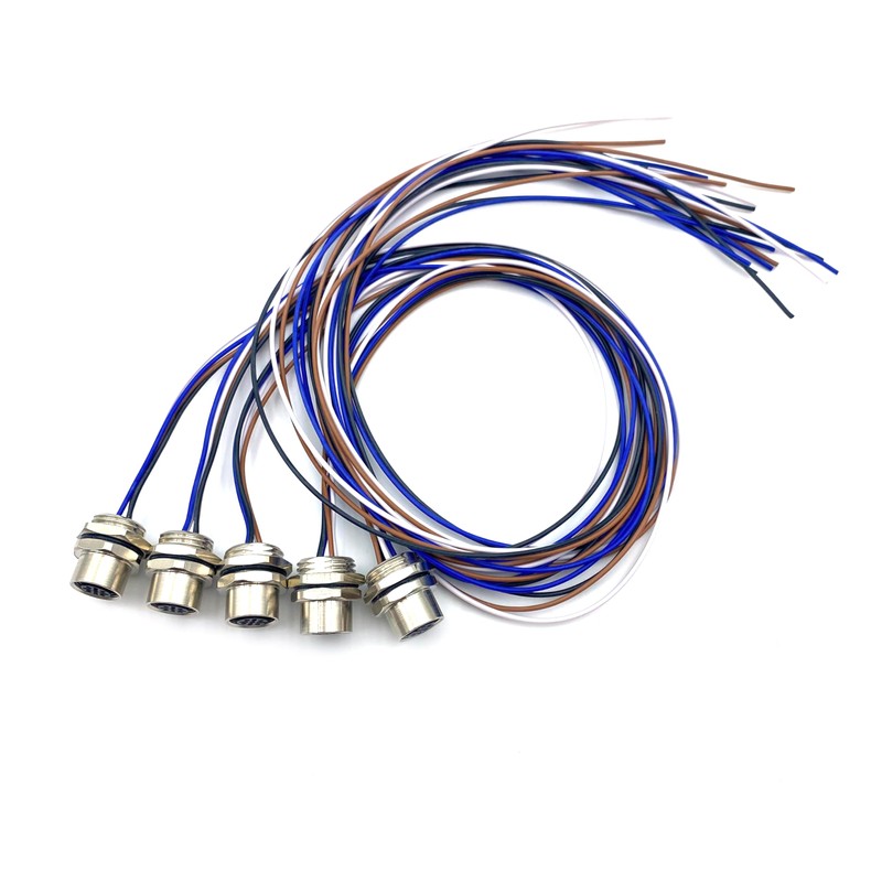 5Pcs M12 4 Pin A Code Female Connector Cable, IP67