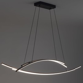 AIRYPHANT 48" Modern LED Chandelier 4-Light Island Light Black Linear Chandelier for Kitchen Island Dining Room 45W Dimmable Modern LED Chandelier with Remote Control