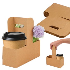 24 Pcs 2 Cup Drink Carrier with Handle, Kraft Paperboard Disposable Coffee Cup Holder, Drink Carriers for Hot and Cold Drinks Takeout, Cafe, Restaurants Food Delivery