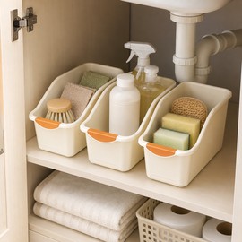 3pcs Curved Plastic Storage Bins for Home Organization - Open-Front Multipurpose Organizers for Cleaning Supplies and Household Essentials