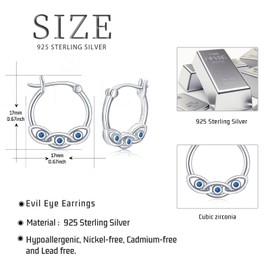 Evil Eye Earrings for Women 925 Sterling Silver Turkish Blue Evil Eye Huggie Hoop Earrings Protection Jewellery Gifts for Girls Wife Mom Grandma