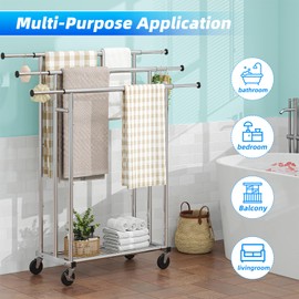 Simple Trending 48" H Free Standing Towel Rack with Storage Shelf for Bathroom, Metal Extendable Blanket Rack Holder, 46.5" L x 16.25" W x 48" H, Chrome