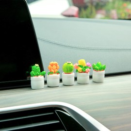 YGMONER Mini Flower Pot Car Ornament & Mini Succulent Dashboard Decor, 5pcs Desktop Miniature Pottery Planter for Car Interior Decoration