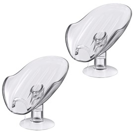 NPET Not Punched Self Draining Plastic Soap Dish Holder with Enlarged Suction Cup,Portable Soap Tray for Bathroom Shower, Kitchen Sink, Save Space and Soap (2, 2 Clear)