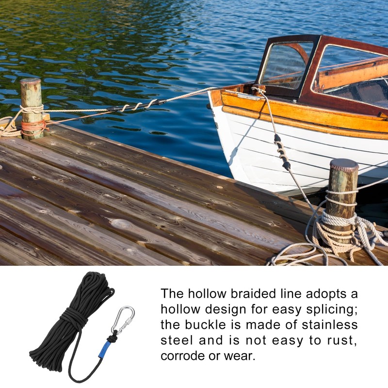 Rebower Nylon Anchor Rope with Hook,1/4"x49ft Hollow Braided Polypropylene Rope