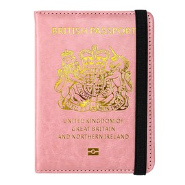 UK Passport Holder With Card Slots And Elastic Strap PU Leather Passport Protector Portable Travel Wallet Organizer For Passport Credit Cards Boarding Pass Suitable For Men And Women (PINK)