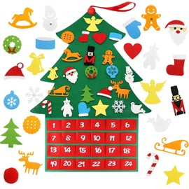 Felt Christmas Tree with Advent Calendar 2024 New 24 Days Countdown to Christmas DIY Hanging Pendant Creative Xmas Tree Ornaments for Wall Kids Toddlers Christmas Decoration