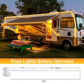 Minetom String Lights Battery Operated, 40FT 100 LED Christmas Lights Battery Operated with Timer, 8 Mode, Christmas Rope Lights for Outside Outdoor Bedroom Indoor, Warm White