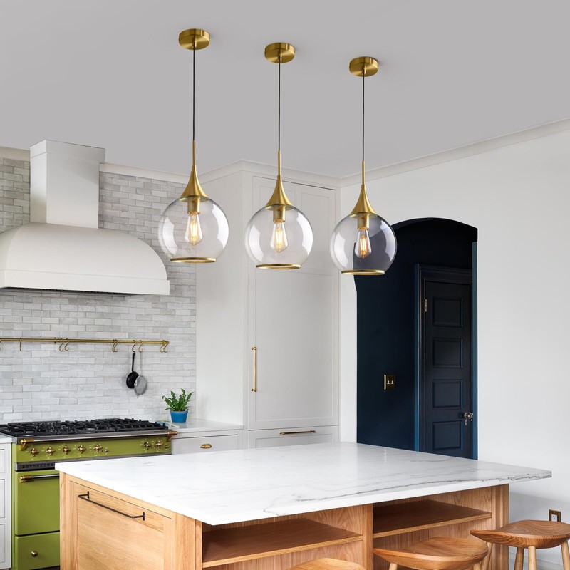 HAHZT Pendant Lights Kitchen Island: Brushed Gold Light Fixture Farmhouse