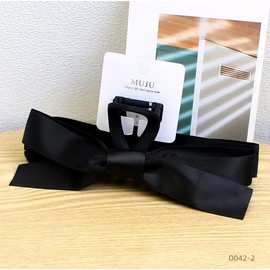 MUJU Satin Bow Hair Clip, Black, Elegant Design (Black/Matte Handle)