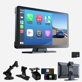 XYBkey Wireless Carplay Screen for Car 4K Dash Cam, 9 Inch Portable Carplay and Android Auto Car Stereo with 1080p Reverse Camera, Mirror Link/Voice Control/Bluetooth