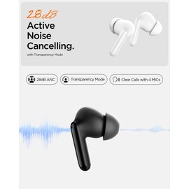 Spigen Audio True Wireless SA-TW S10 Wireless In-Ear Earbuds with 30 Hours Playtime, up to 28dB ANC, Transparency Mode, EQ Customization, 4 Microphones, Gaming Mode, 10mm Drivers, IPX5 – White