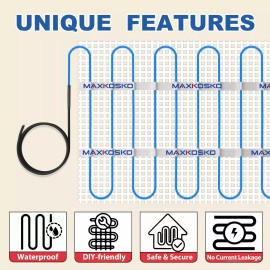 MAXKOSKO 25sqft Electric Floor Heat Mat Underfloor Radiant Heat for Tile/Stone/Lam
