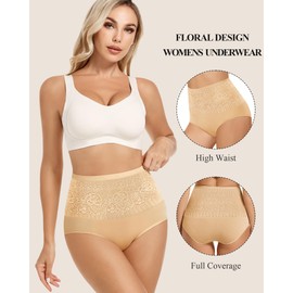 YDQ Women's Cotton Underwear High Waisted Tummy Control Ladies Underwear Panties Stretch Seamless Full Coverage Postpartum Briefs 5 Pack Multicolor L