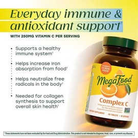 MegaFood Complex C - Vegan Vitamin C Immune Support Supplement, Vitamin C Supplement Made with Real Food Including Orange, Cranberry & Brown Rice, Gluten-Free - 30 Tablets, 30 Servings